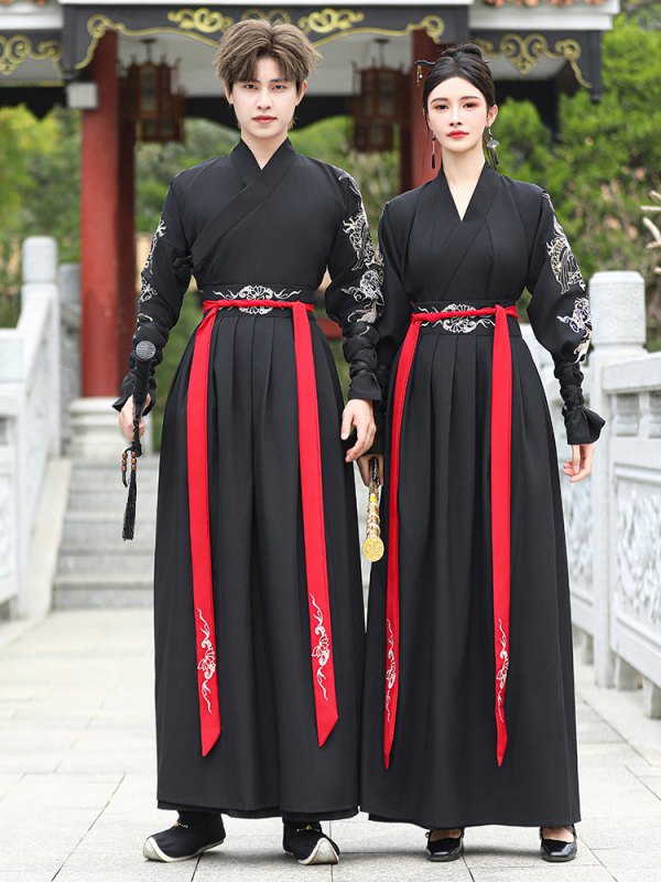 Unisex Hanfu set za par, s krstnim ovratnikom, inspiriran dinastijom Song, s motivom zmaja