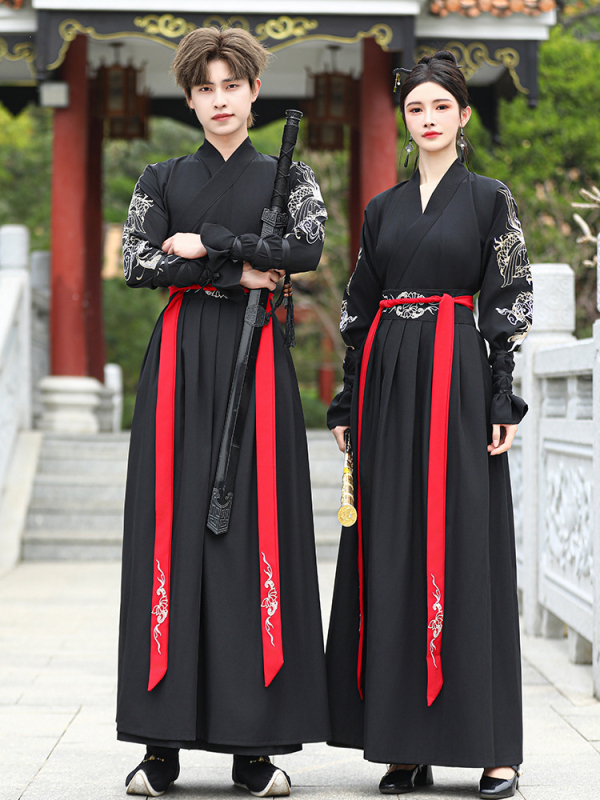 Unisex Hanfu set za par, s krstnim ovratnikom, inspiriran dinastijom Song, s motivom zmaja