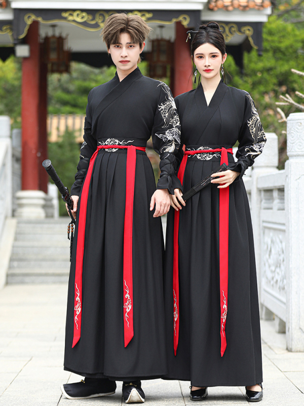 Unisex Hanfu set za par, s krstnim ovratnikom, inspiriran dinastijom Song, s motivom zmaja