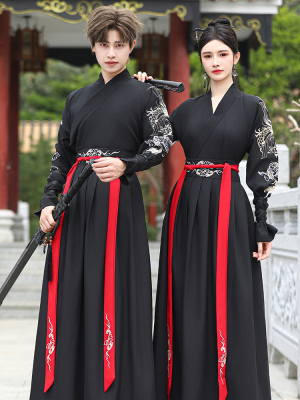 Unisex Hanfu set za par, s krstnim ovratnikom, inspiriran dinastijom Song, s motivom zmaja