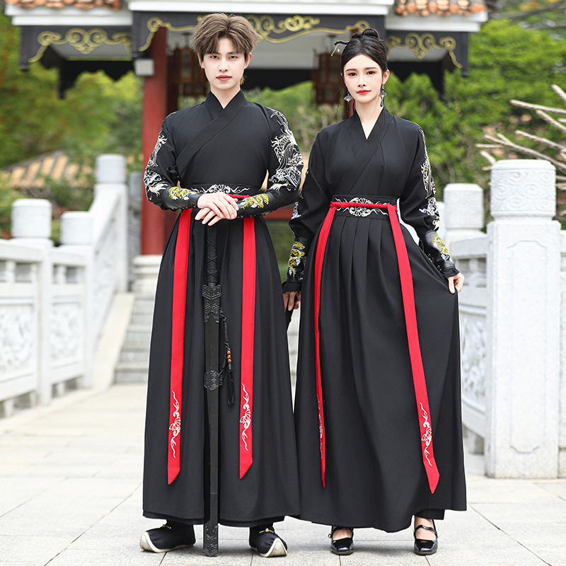 Unisex Hanfu set za par, s krstnim ovratnikom, inspiriran dinastijom Song, s motivom zmaja