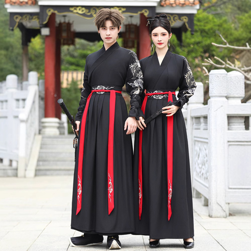 Unisex Hanfu set za par, s krstnim ovratnikom, inspiriran dinastijom Song, s motivom zmaja