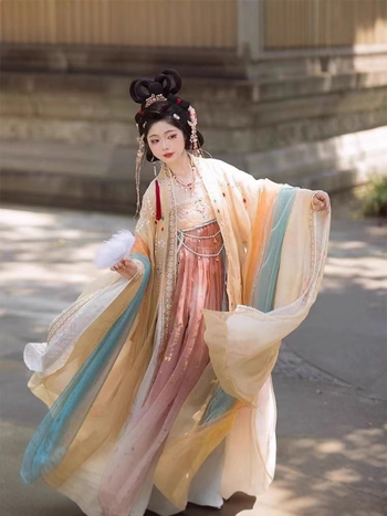 Hanfu Tang dinastije za žene — bluza/top s širokim rukavima, vez, Tang stil, poliester, za sva godišnja doba