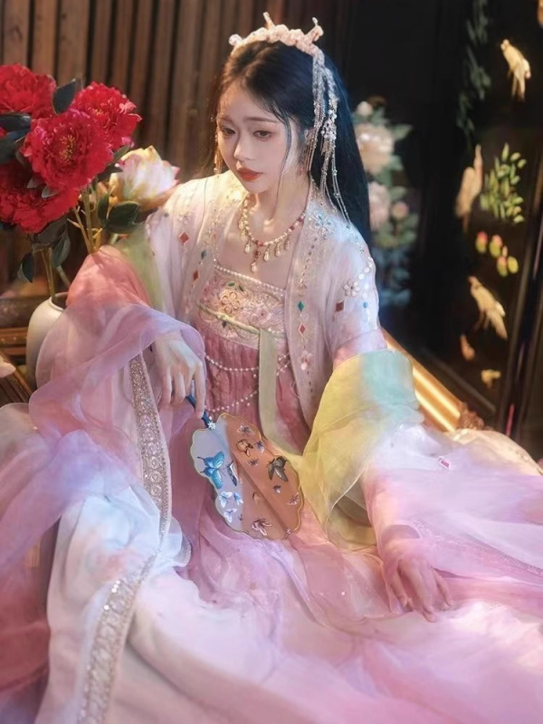 Hanfu Tang dinastije za žene — bluza/top s širokim rukavima, vez, Tang stil, poliester, za sva godišnja doba