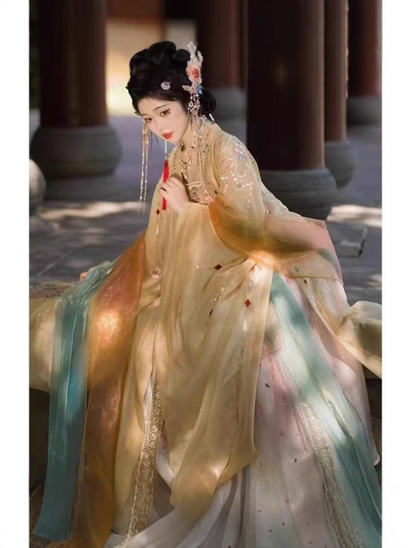 Hanfu Tang dinastije za žene — bluza/top s širokim rukavima, vez, Tang stil, poliester, za sva godišnja doba