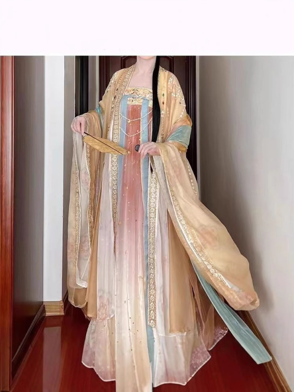 Hanfu Tang dinastije za žene — bluza/top s širokim rukavima, vez, Tang stil, poliester, za sva godišnja doba