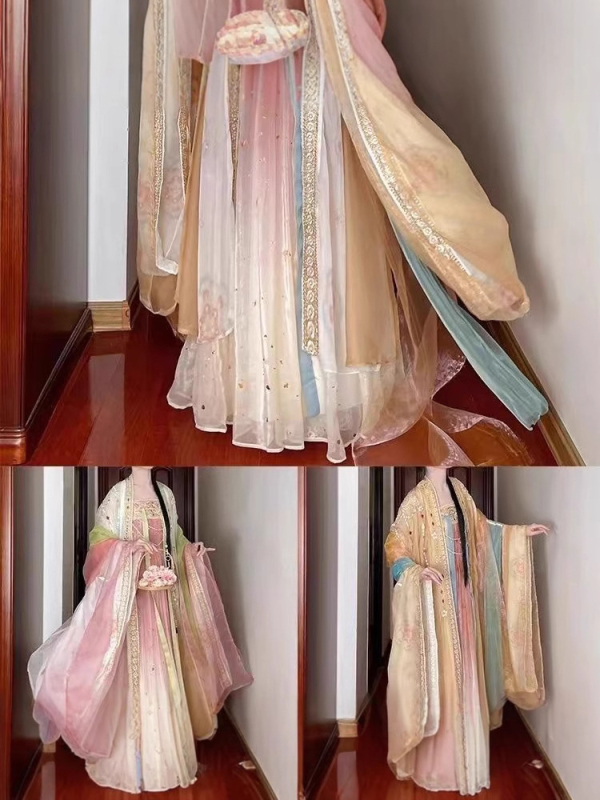 Hanfu Tang dinastije za žene — bluza/top s širokim rukavima, vez, Tang stil, poliester, za sva godišnja doba