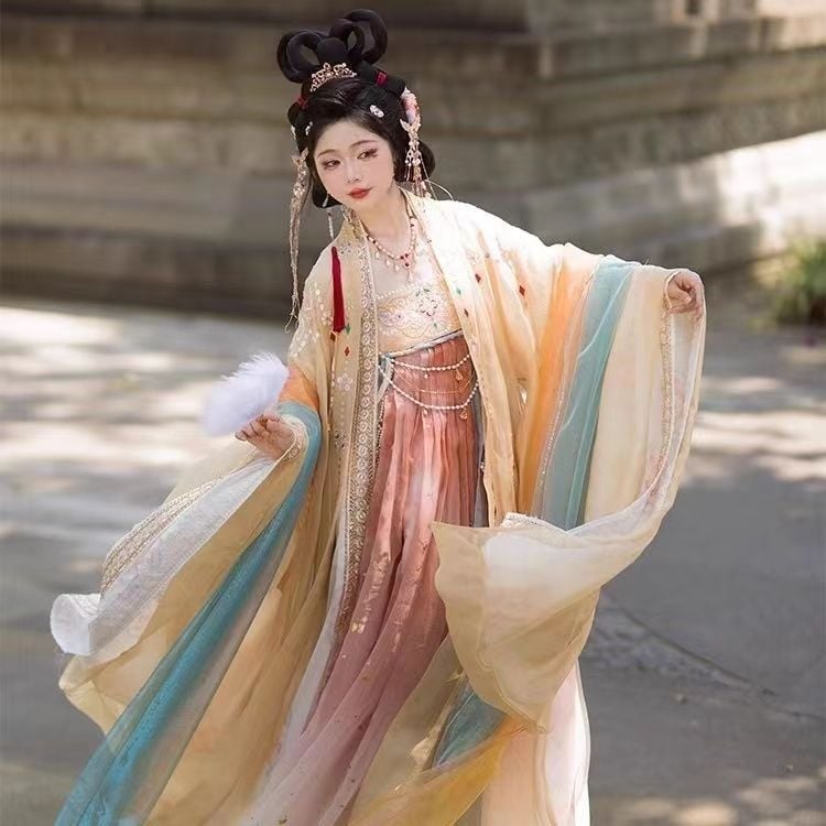 Hanfu Tang dinastije za žene — bluza/top s širokim rukavima, vez, Tang stil, poliester, za sva godišnja doba