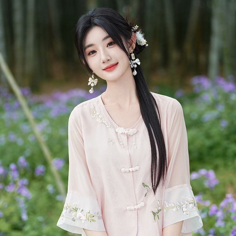 Hanfu inspiriran lagani komplet za čajnu ceremoniju, zen stil, gornji dio i hlače