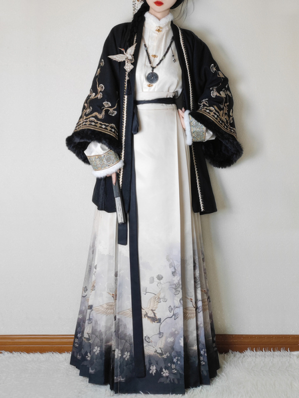 Ženska Hanfu haljina, jesensko-zimski model s flisom, profinjen izrada, inspirirana dinastijom Han.