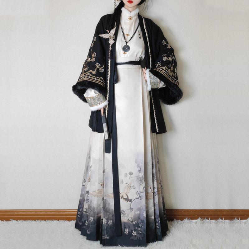 Ženska Hanfu haljina, jesensko-zimski model s flisom, profinjen izrada, inspirirana dinastijom Han.