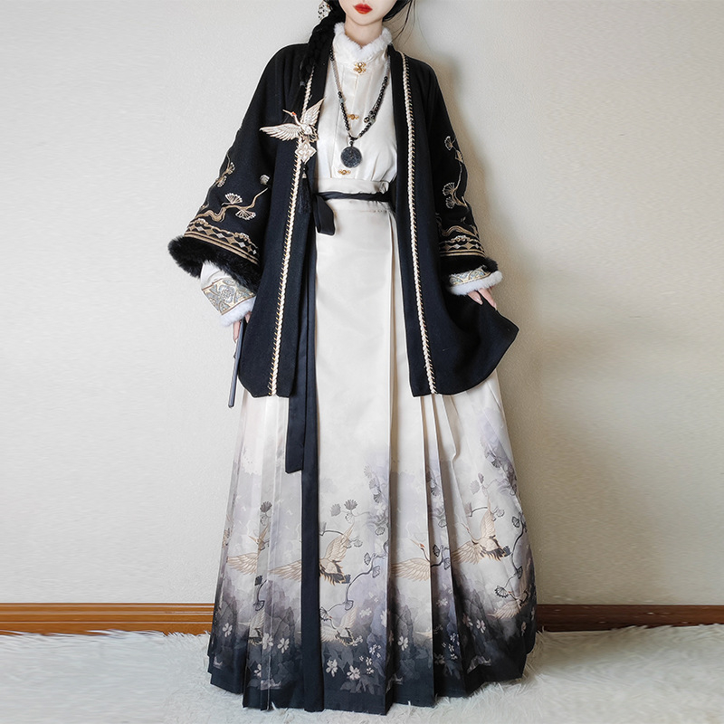 Ženska Hanfu haljina, jesensko-zimski model s flisom, profinjen izrada, inspirirana dinastijom Han.
