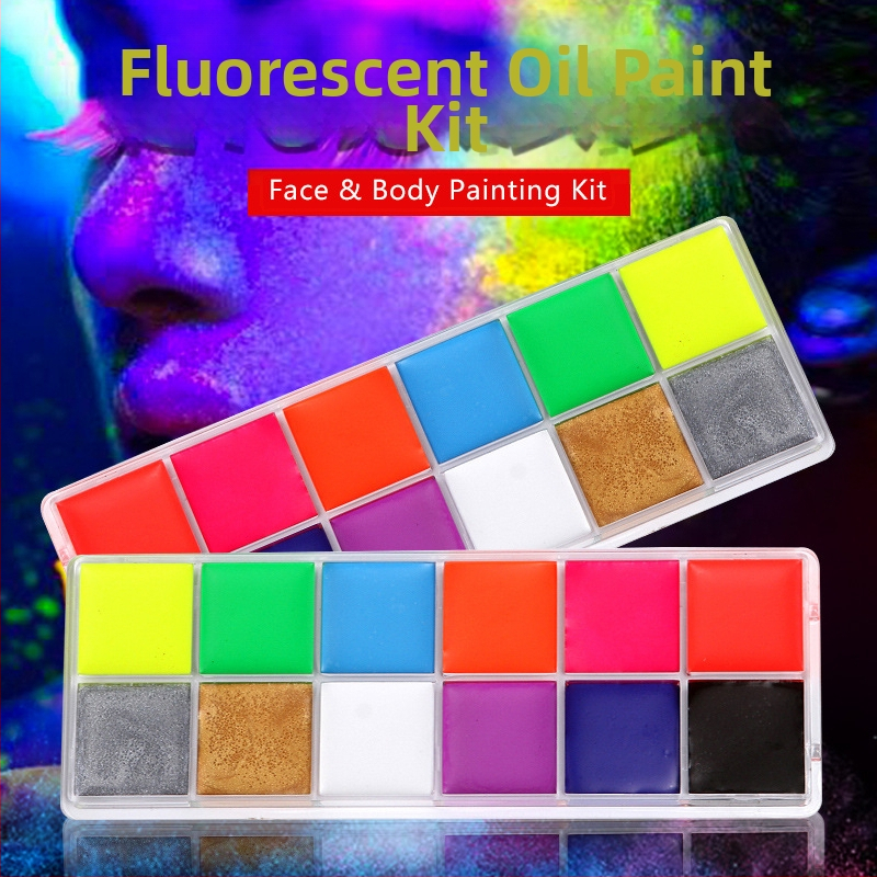 12 fluorescencijskih uljnih boja za profesionalni cosplay šminku i body painting, vodootporne boje za lice za Božić i Halloween