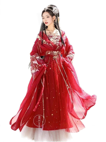Hanfu s Jin dinastijom izvezom, serija Dvanaest božica cvijeća, dugi šlep i široki rukavi, ženski šifon