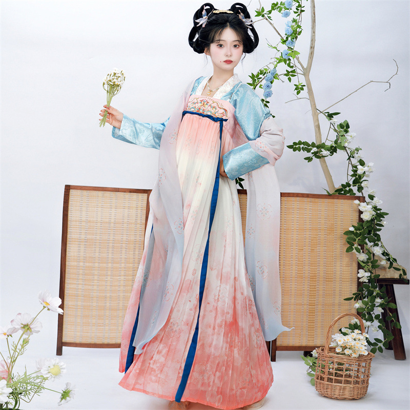Ženski Hanfu dvodijelni set, poliester, proljeće-ljeto 2026, izvezeno, inspirirano Tang dinastijom
