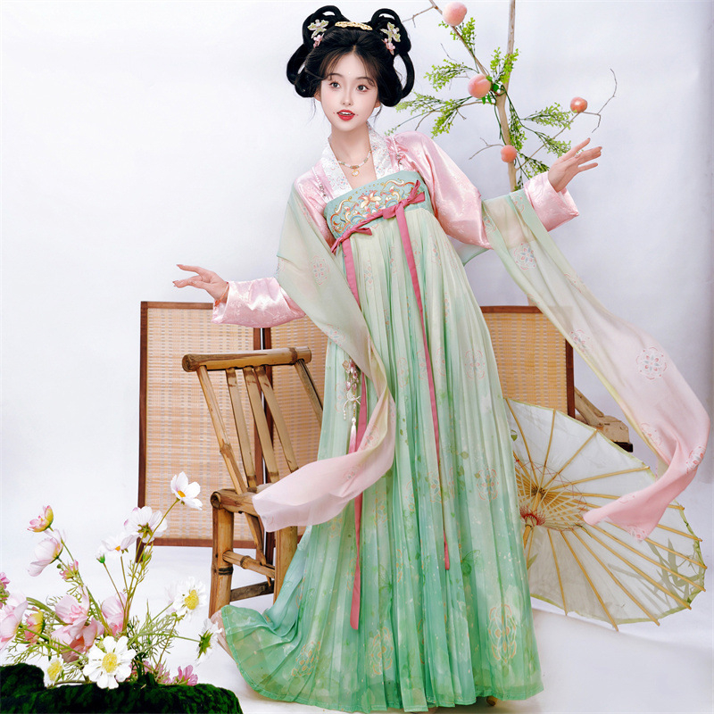 Ženski Hanfu dvodijelni set, poliester, proljeće-ljeto 2026, izvezeno, inspirirano Tang dinastijom