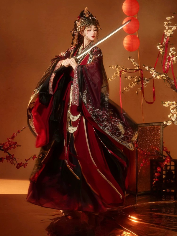 Red Lotus Industry Fire Unisex Hanfu s ravnim rubom, roba dinastije Jin, izvorni dizajn, teška izvezena