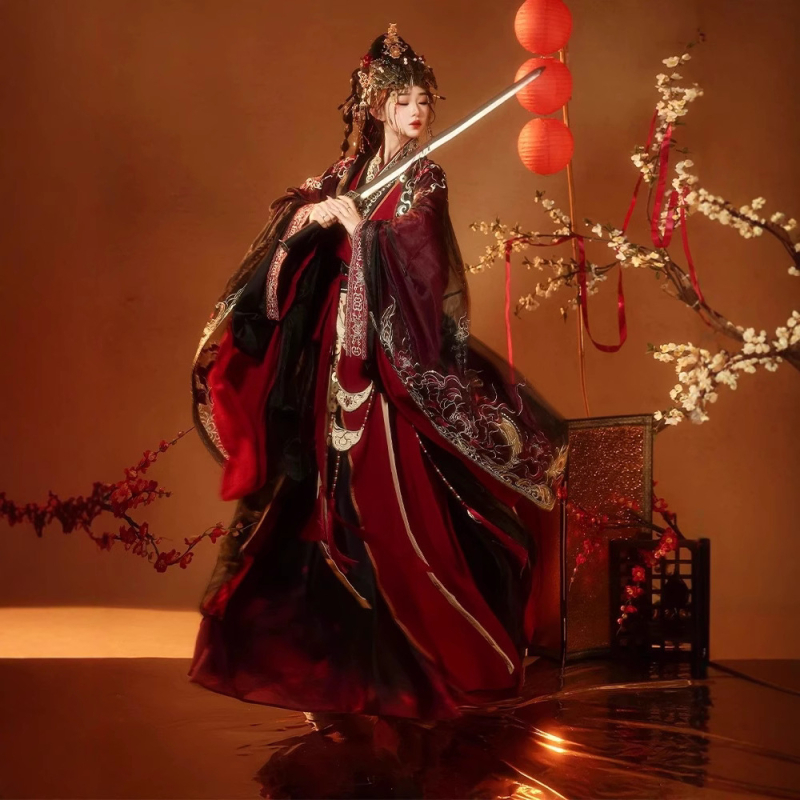Red Lotus Industry Fire Unisex Hanfu s ravnim rubom, roba dinastije Jin, izvorni dizajn, teška izvezena