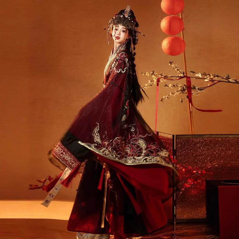 Red Lotus Industry Fire Unisex Hanfu s ravnim rubom, roba dinastije Jin, izvorni dizajn, teška izvezena