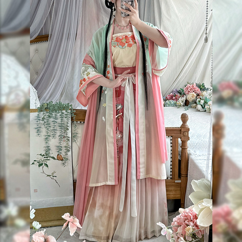 Hanfu dinastije Song za žene - ljetno-jesenski komplet s dugim kaputom i trakama, eterični drevni kostim
