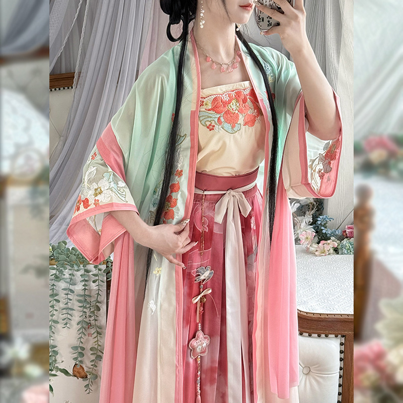 Hanfu dinastije Song za žene - ljetno-jesenski komplet s dugim kaputom i trakama, eterični drevni kostim