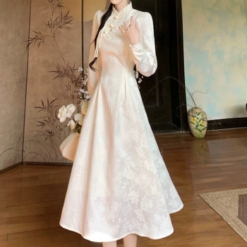 Cheongsam u neokineskom stilu, jacquard haljina, debela i topla za jesen i zimu, vintage elegancija u nacionalnom stilu