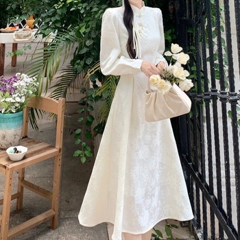 Cheongsam u neokineskom stilu, jacquard haljina, debela i topla za jesen i zimu, vintage elegancija u nacionalnom stilu
