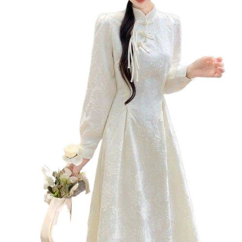 Cheongsam u neokineskom stilu, jacquard haljina, debela i topla za jesen i zimu, vintage elegancija u nacionalnom stilu