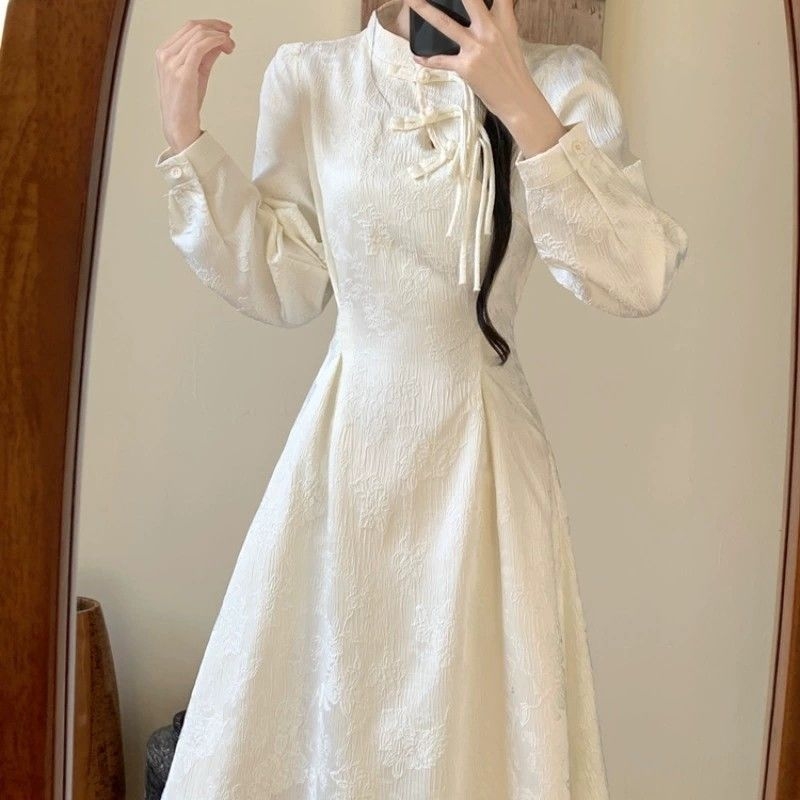 Cheongsam u neokineskom stilu, jacquard haljina, debela i topla za jesen i zimu, vintage elegancija u nacionalnom stilu