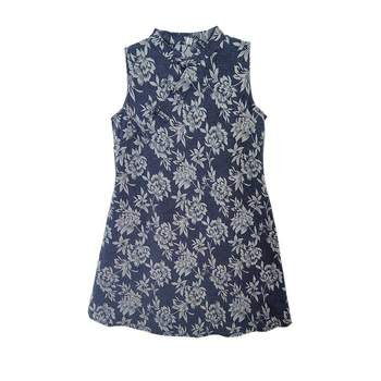 Ženska haljina od pamuka i lana s žakardom, retro kineski stil, ležerni kroj, s velikim cvjetnim uzorkom