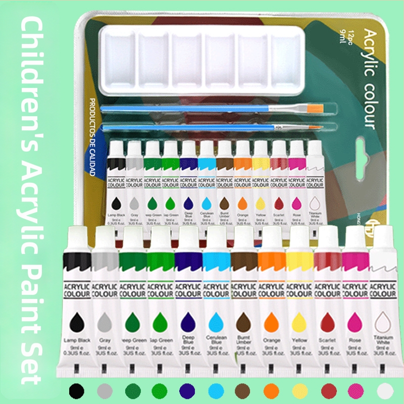 Set akrilnih uljnih boja, 9 ml, 12 boja, za početnike, dječji set za crtanje u kutiji