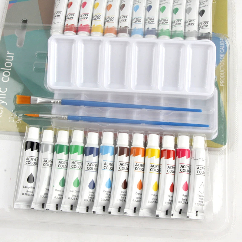 Set akrilnih uljnih boja, 9 ml, 12 boja, za početnike, dječji set za crtanje u kutiji