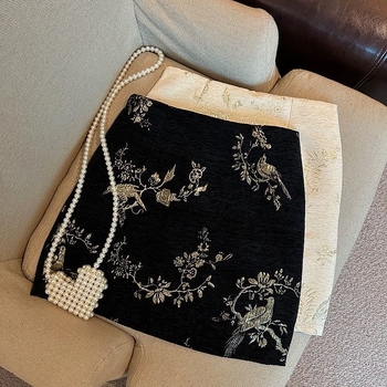 Ženska suknja u olovnom kroju s visokim strukom, od žakard Chenille, novi kineski stil, jesensko-zimska, za niske osobe