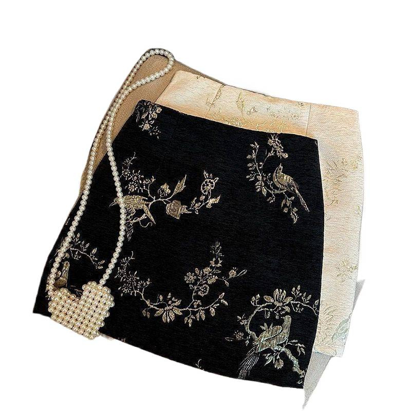Ženska suknja u olovnom kroju s visokim strukom, od žakard Chenille, novi kineski stil, jesensko-zimska, za niske osobe