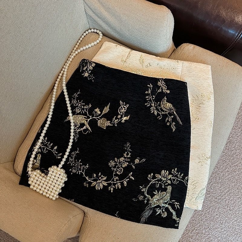 Ženska suknja u olovnom kroju s visokim strukom, od žakard Chenille, novi kineski stil, jesensko-zimska, za niske osobe