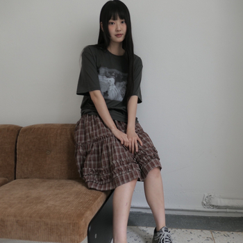 Korejski inspirirana retro japanska karirana suknja tipa kišobran s elastskim pojasom, srednja duljina, školski stil, za žene.