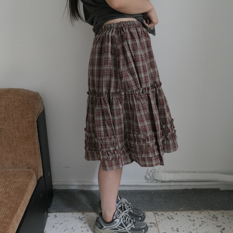 Korejski inspirirana retro japanska karirana suknja tipa kišobran s elastskim pojasom, srednja duljina, školski stil, za žene.