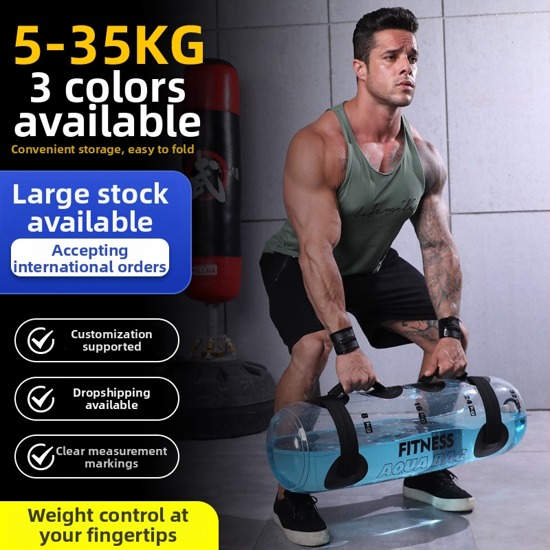 Priehľadná cylindrická taška na fitnes s naplnenou vodou, PVC, 1 kg