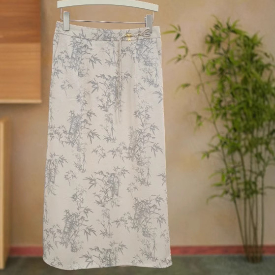 Midi suknja visokog struka u kineskom stilu, ljeto 2025, elegantna i vitka