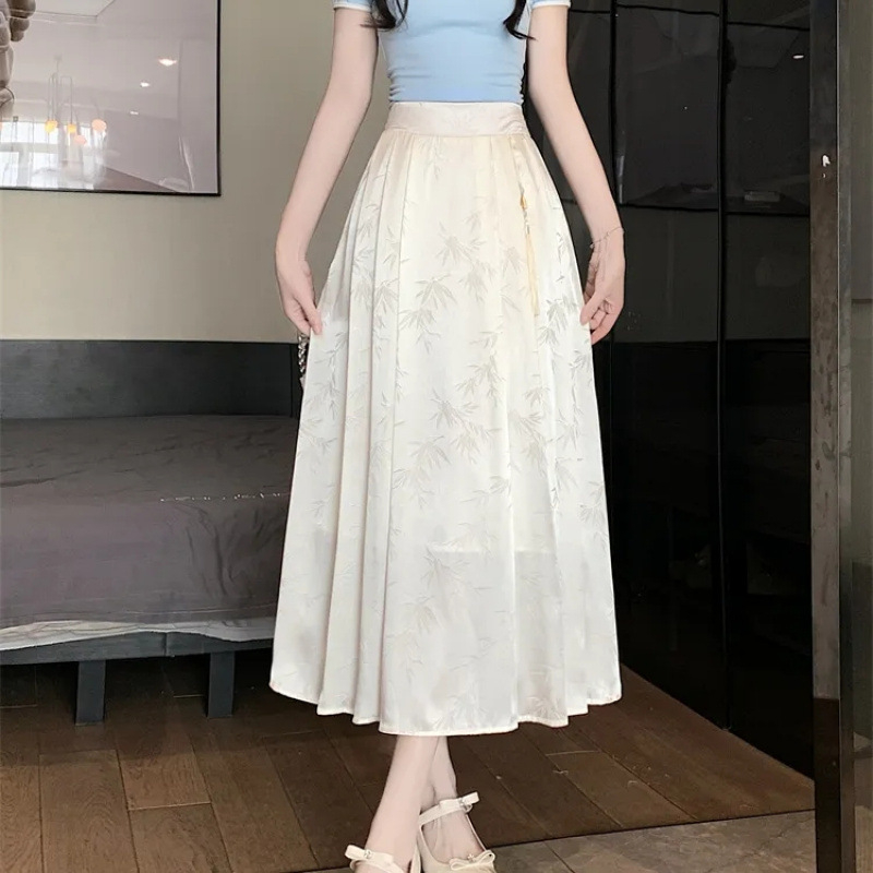 Plus veličine nova kineska stil midi plisirana suknja, visok pas, ljeto