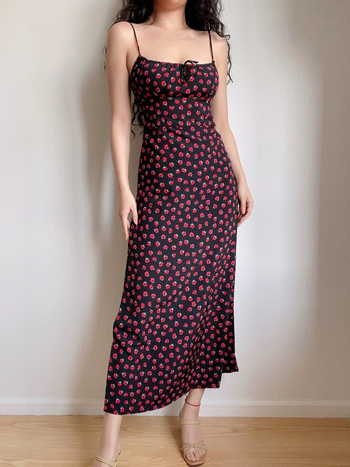 Francia stílusú virágos spagetti pántos ruha, plusz méret, hosszú nyári strandruha, derékon összeszorított szabás, karcsúsító, elegáns tea dress