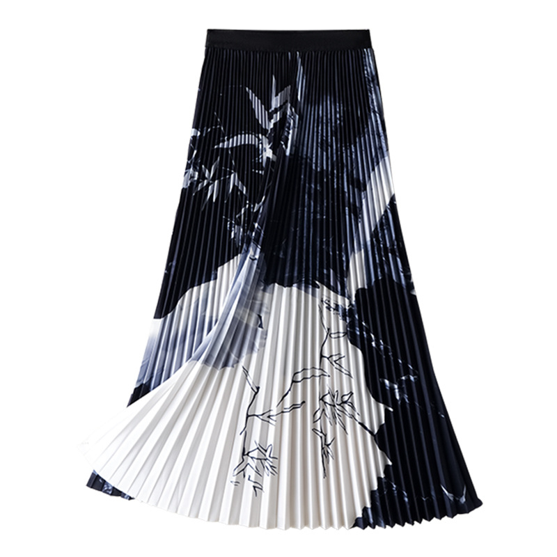 Aprikosa boje, duga plisirana suknja u kineskom stilu, lagano ljeto, visok pas, opušten kroj, elegantna silueta