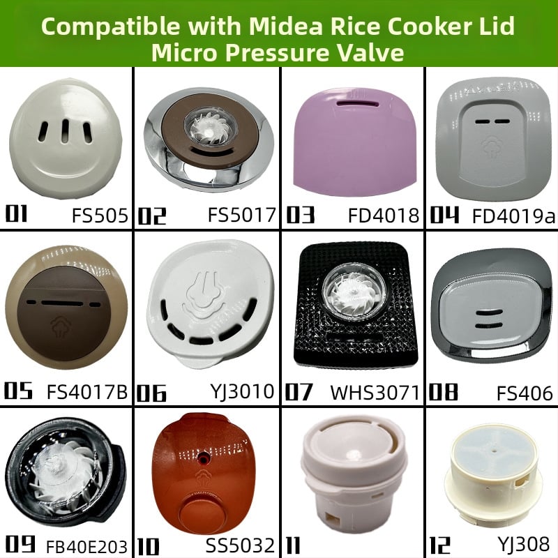 Комплект клапани за рисоварка Midea: ограничител на налягането, парен клапан, изпускателен клапан, клапан за облекчаване, предпазен капак за освобождаване на въздуха и аксесоари за изход на въздуха