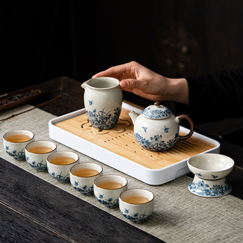 2025 нов пълен комплект Ru Kiln Wan Hua за пътуване – домашен комплект за чай с керамичен чайник, подаръчна кутия за клиенти