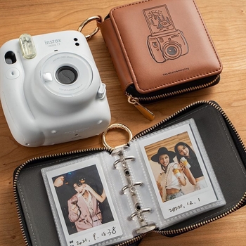 Квадратна чанта с цип за Instax Mini фотоалбум и фотопапир, пътуващ фотоалбум с една мрежа и калъф за камера
