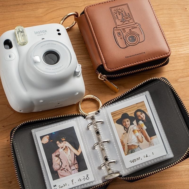 Квадратна чанта с цип за Instax Mini фотоалбум и фотопапир, пътуващ фотоалбум с една мрежа и калъф за камера
