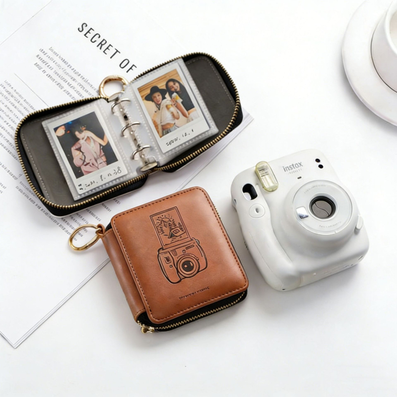 Квадратна чанта с цип за Instax Mini фотоалбум и фотопапир, пътуващ фотоалбум с една мрежа и калъф за камера