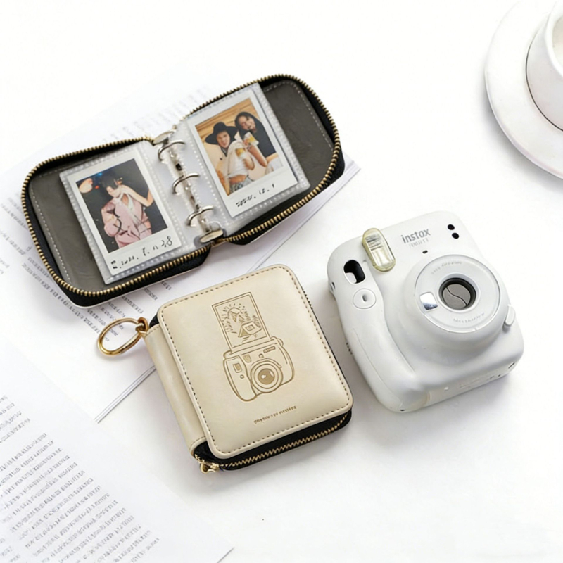 Квадратна чанта с цип за Instax Mini фотоалбум и фотопапир, пътуващ фотоалбум с една мрежа и калъф за камера