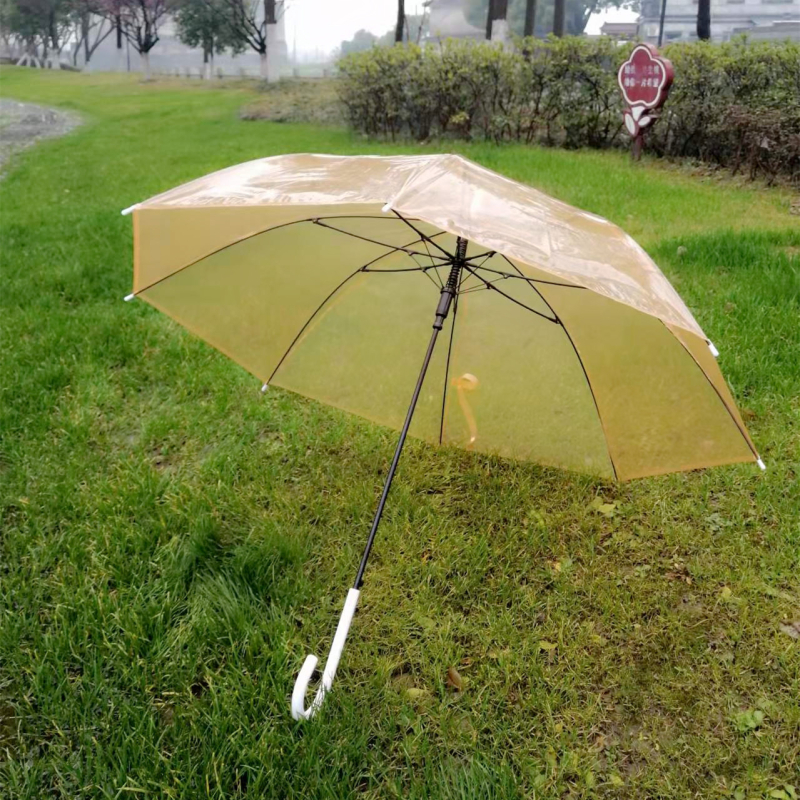 Unaprijeđeni prozirni kišobran s zakrivljenim kukom, dugom drškom, automatskim zatvaranjem, otporan na vjetar, čvrst okvir od bijelih vlakana, izdržljiv kišobran