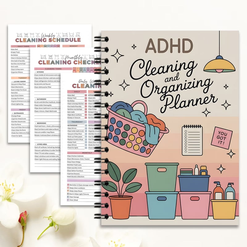 ADHD planer čišćenja i organizacije, A5 spiralni bilježnica, tjedni popis kućanskih obaveza, 72 stranice